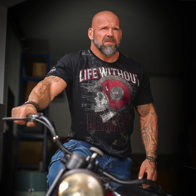 Man in Black Motorcycle T-shirt