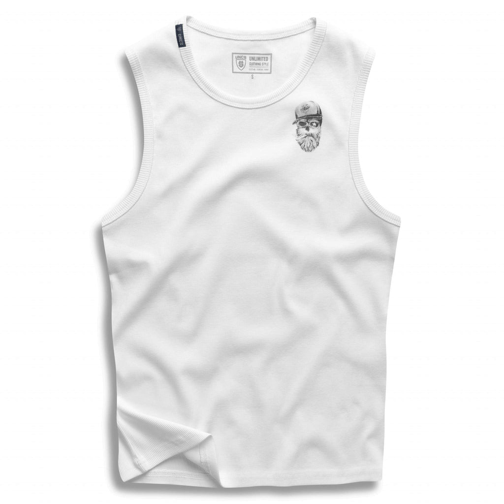 Mens White Tank Top with hipster design
