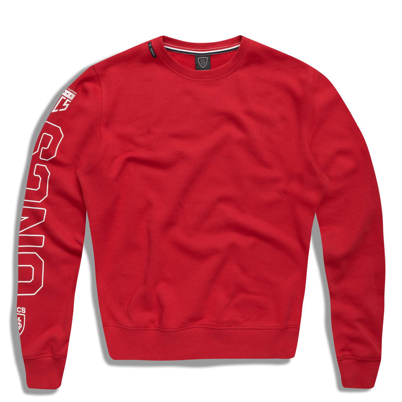 red overhead sweatshirt