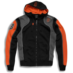 Black Zip Up Hooded jacket with orange and gray detaila