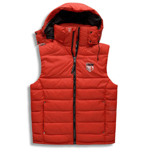 Men's Red puffer vest with high collar and side pockets