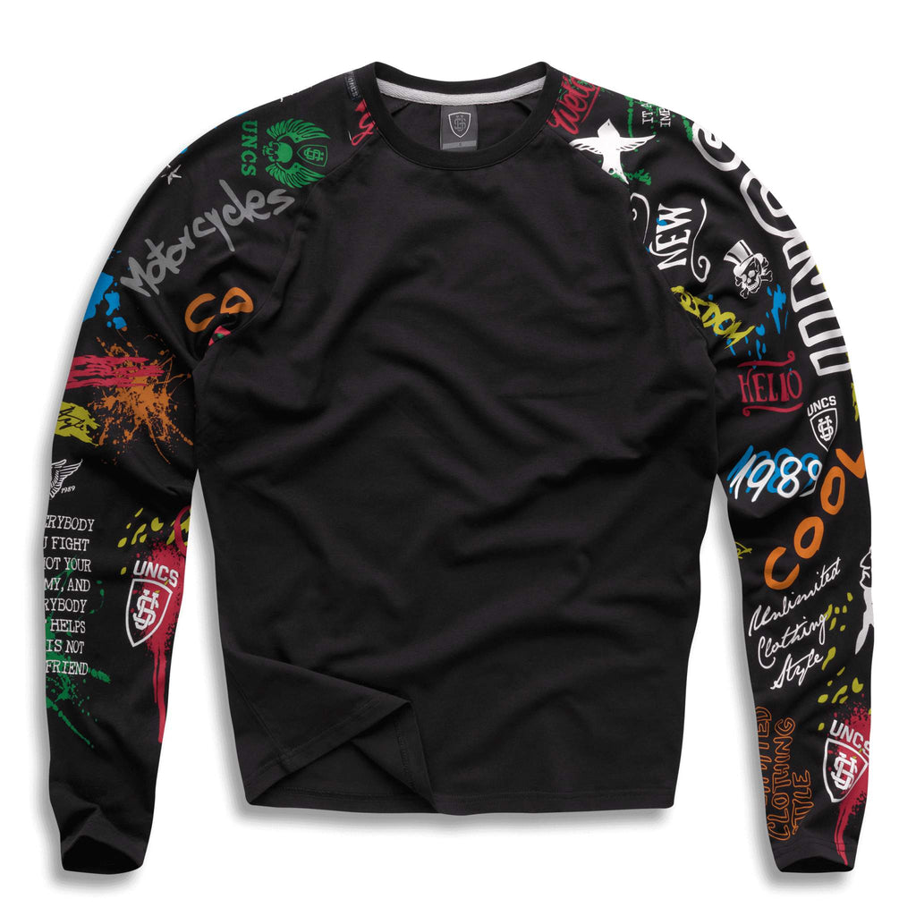 Black Men's T-shirt with long sleeves and graffiti design