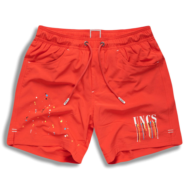 neon red swim shorts